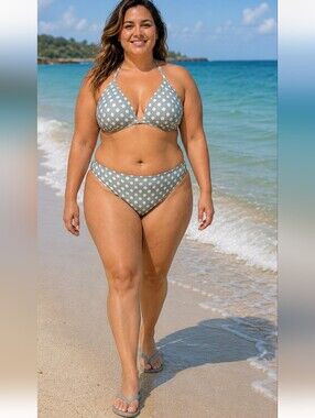 NWT Primark Sage Green & White Polka Dot Bikini Set Size 16
